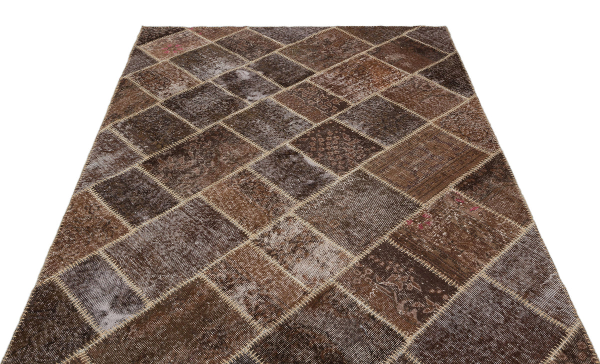 Brown Over Dyed Patchwork Unique Rug 5&#39;3&#39;&#39; x 7&#39;6&#39;&#39; ft 160 x 228 cm