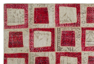 Red Over Dyed Patchwork Unique Rug 6'3'' x 9'2'' ft 190 x 280 cm