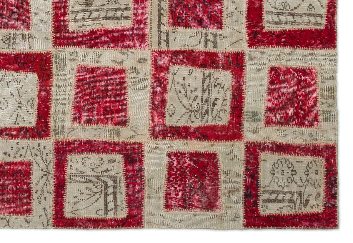 Red Over Dyed Patchwork Unique Rug 6&#39;3&#39;&#39; x 9&#39;2&#39;&#39; ft 190 x 280 cm