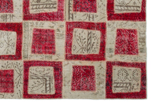 Red Over Dyed Patchwork Unique Rug 6'3'' x 9'2'' ft 190 x 280 cm