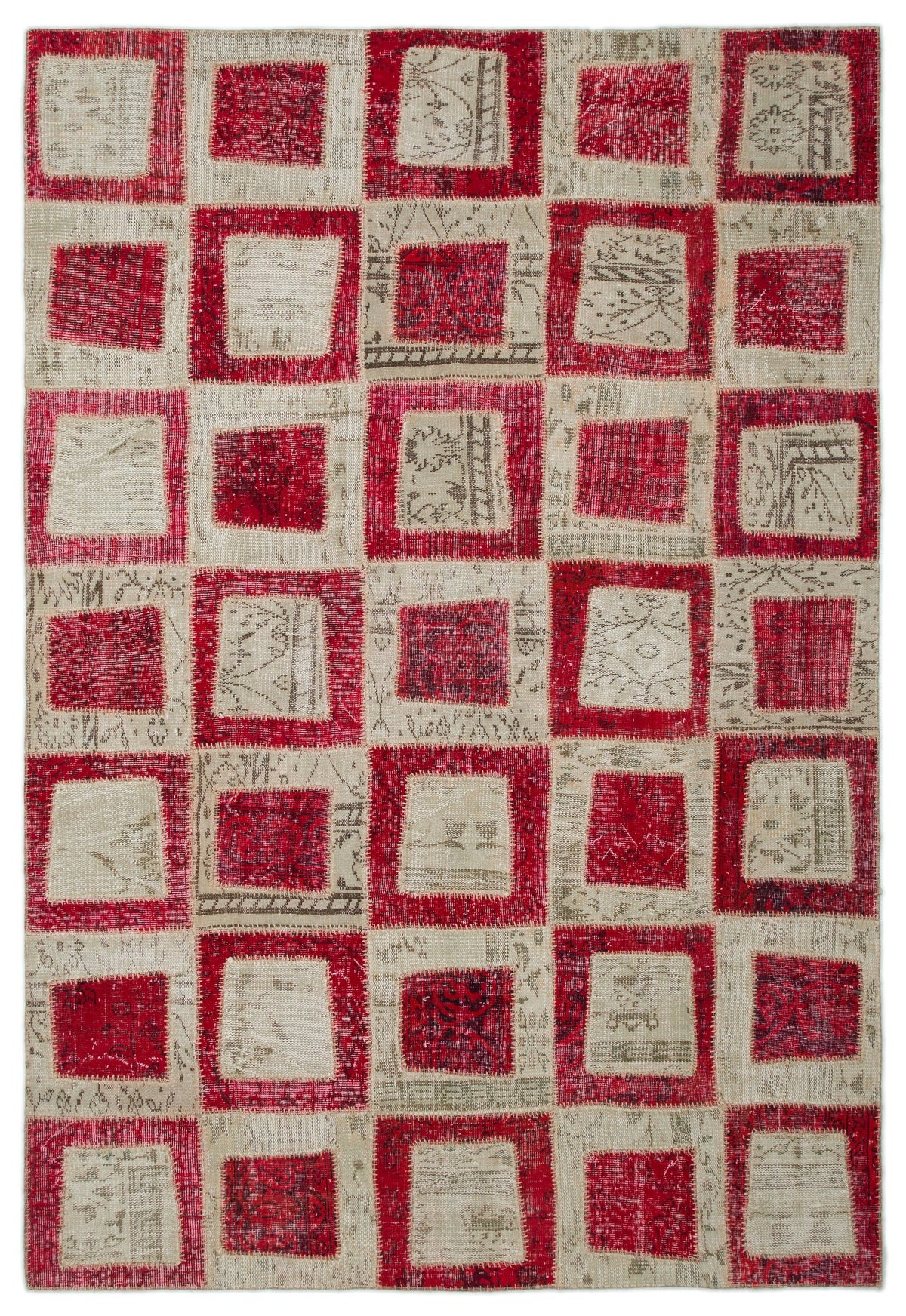 Red Over Dyed Patchwork Unique Rug 6&#39;3&#39;&#39; x 9&#39;2&#39;&#39; ft 190 x 280 cm