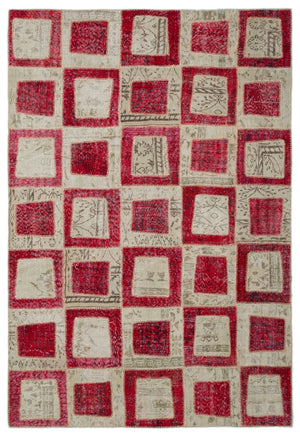 Red Over Dyed Patchwork Unique Rug 6'3'' x 9'2'' ft 190 x 280 cm