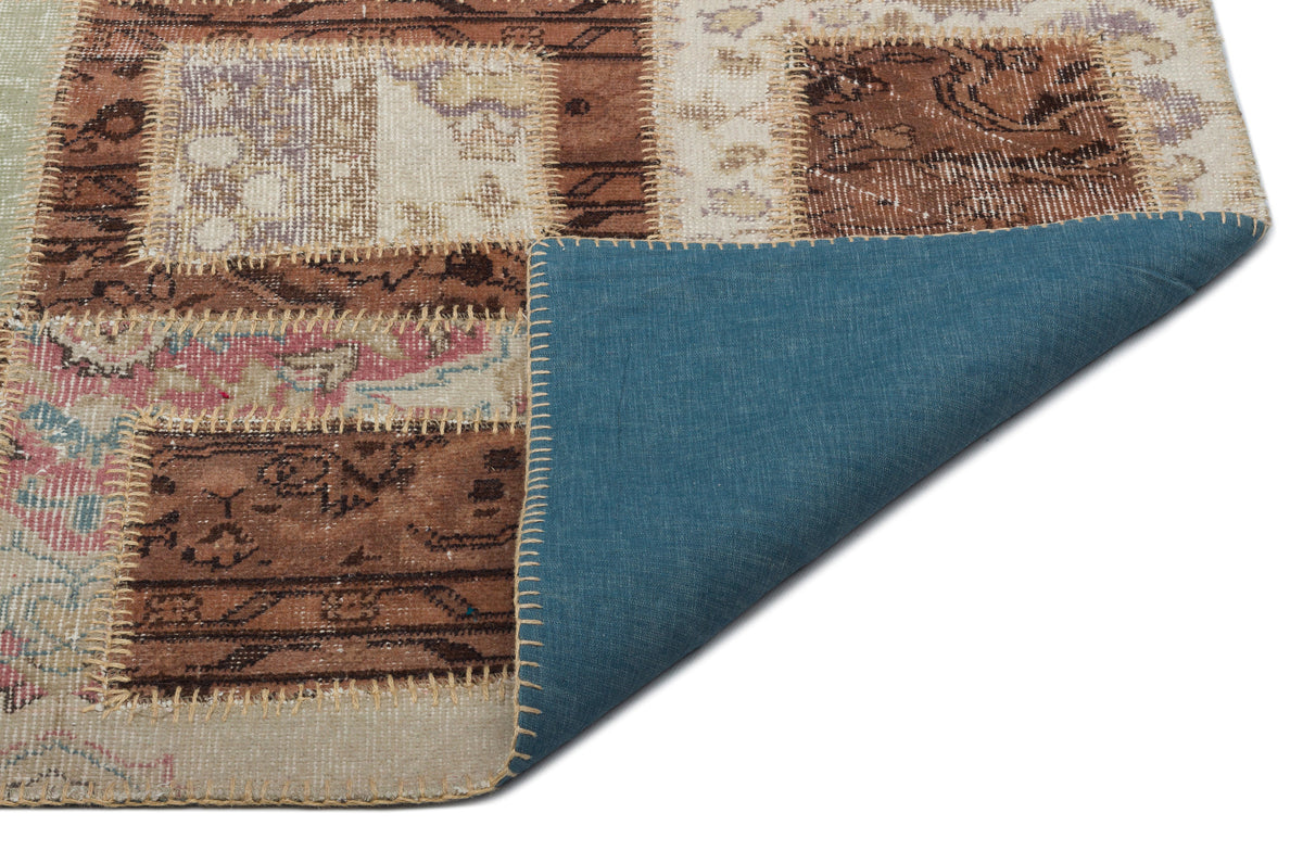 Beige Over Dyed Patchwork Unique Rug 6&#39;6&#39;&#39; x 9&#39;4&#39;&#39; ft 197 x 284 cm