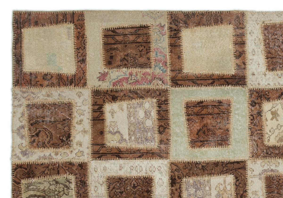Beige Over Dyed Patchwork Unique Rug 6&#39;6&#39;&#39; x 9&#39;4&#39;&#39; ft 197 x 284 cm