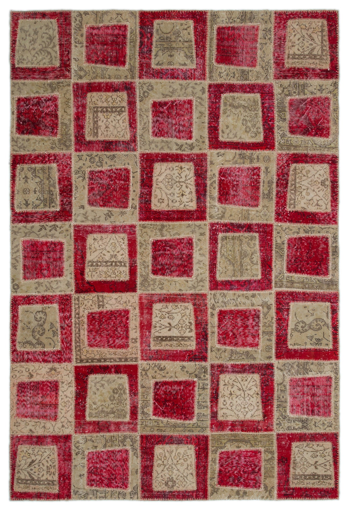 Red Over Dyed Patchwork Unique Rug 6&#39;4&#39;&#39; x 9&#39;3&#39;&#39; ft 192 x 282 cm