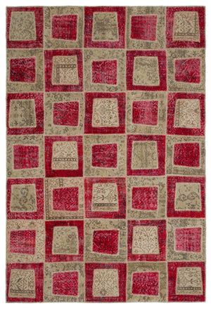 Red Over Dyed Patchwork Unique Rug 6'4'' x 9'3'' ft 192 x 282 cm