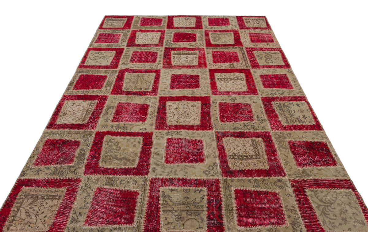 Red Over Dyed Patchwork Unique Rug 6&#39;4&#39;&#39; x 9&#39;3&#39;&#39; ft 192 x 282 cm
