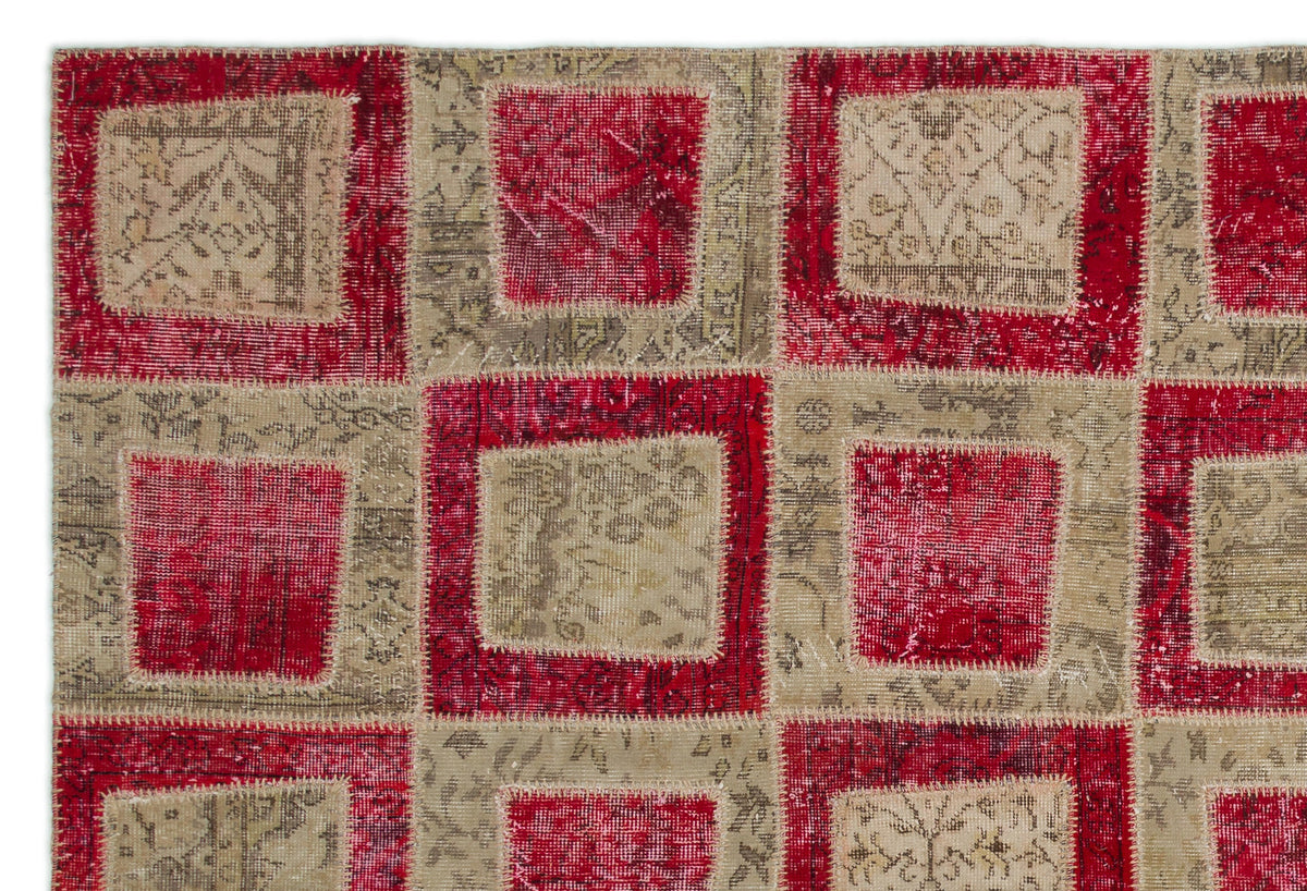 Red Over Dyed Patchwork Unique Rug 6&#39;4&#39;&#39; x 9&#39;3&#39;&#39; ft 192 x 282 cm