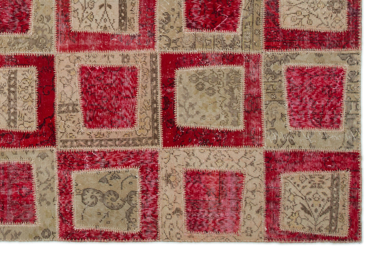 Red Over Dyed Patchwork Unique Rug 6&#39;4&#39;&#39; x 9&#39;3&#39;&#39; ft 192 x 282 cm