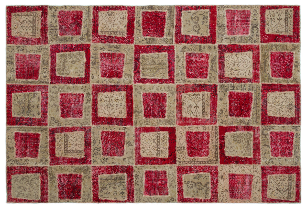 Red Over Dyed Patchwork Unique Rug 6&#39;4&#39;&#39; x 9&#39;3&#39;&#39; ft 192 x 282 cm