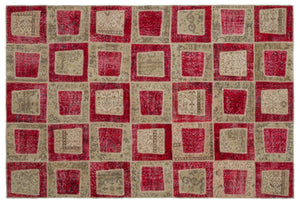 Red Over Dyed Patchwork Unique Rug 6'4'' x 9'3'' ft 192 x 282 cm