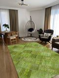 Green Over Dyed Rug I Patchwork Rug | Turkish Rug | Hand Weaving Rug  | Bedroom Rug | Wool Rug | Vintage Rug | Tumbled Rug  | Naturel Rug | Boho Rug I 6'3'' x 9'4'' ft 191 x 285 cm