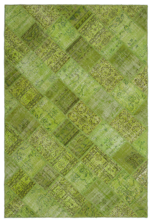 Green Over Dyed Patchwork Unique Rug 6'3'' x 9'4'' ft 191 x 285 cm