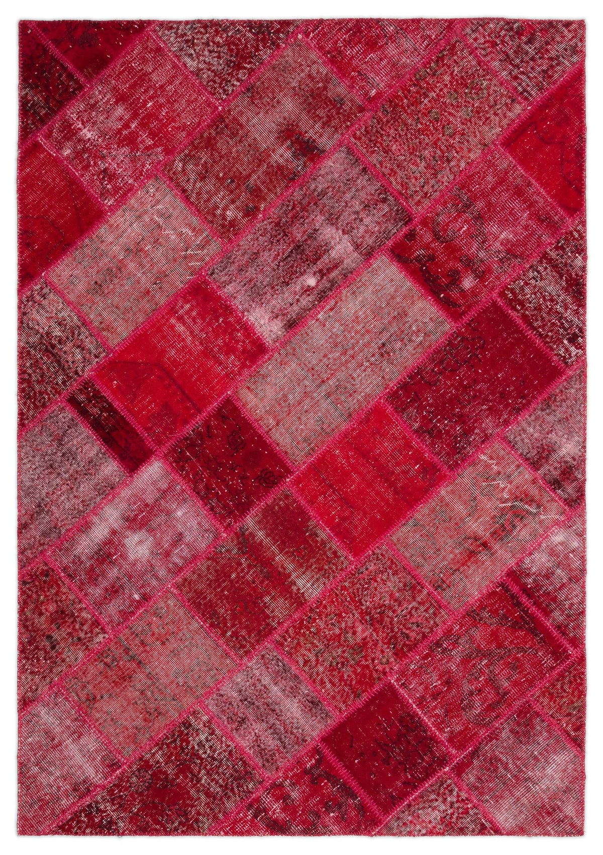 Red Over Dyed Patchwork Unique Rug 5&#39;3&#39;&#39; x 7&#39;8&#39;&#39; ft 161 x 233 cm