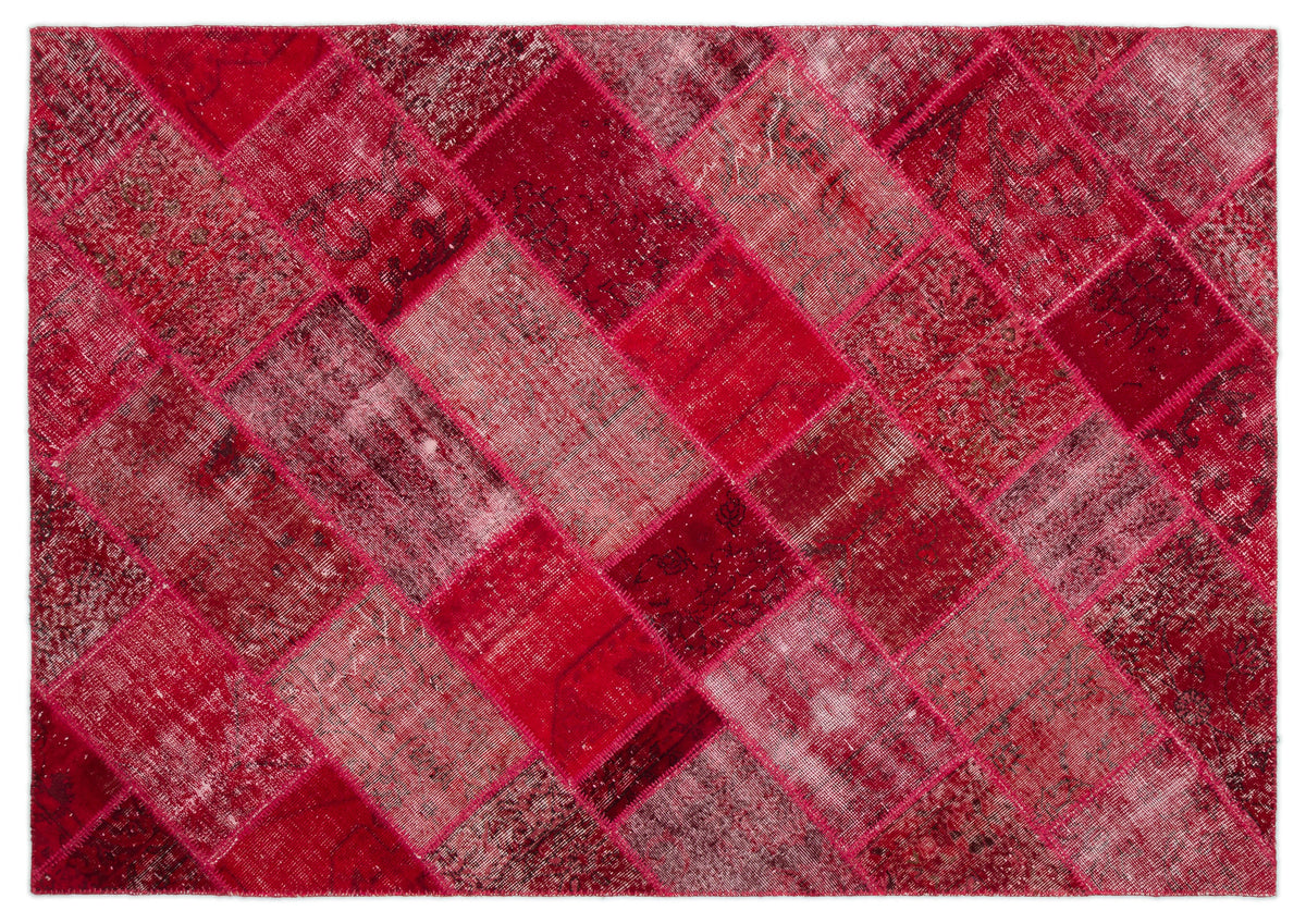 Red Over Dyed Patchwork Unique Rug 5&#39;3&#39;&#39; x 7&#39;8&#39;&#39; ft 161 x 233 cm