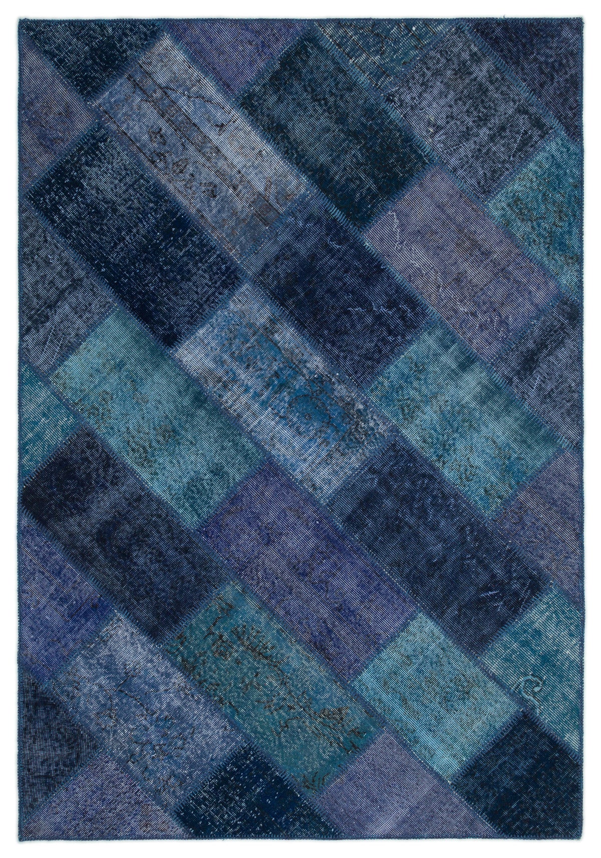Turquoise  Over Dyed Patchwork Unique Rug 5&#39;3&#39;&#39; x 7&#39;7&#39;&#39; ft 161 x 232 cm