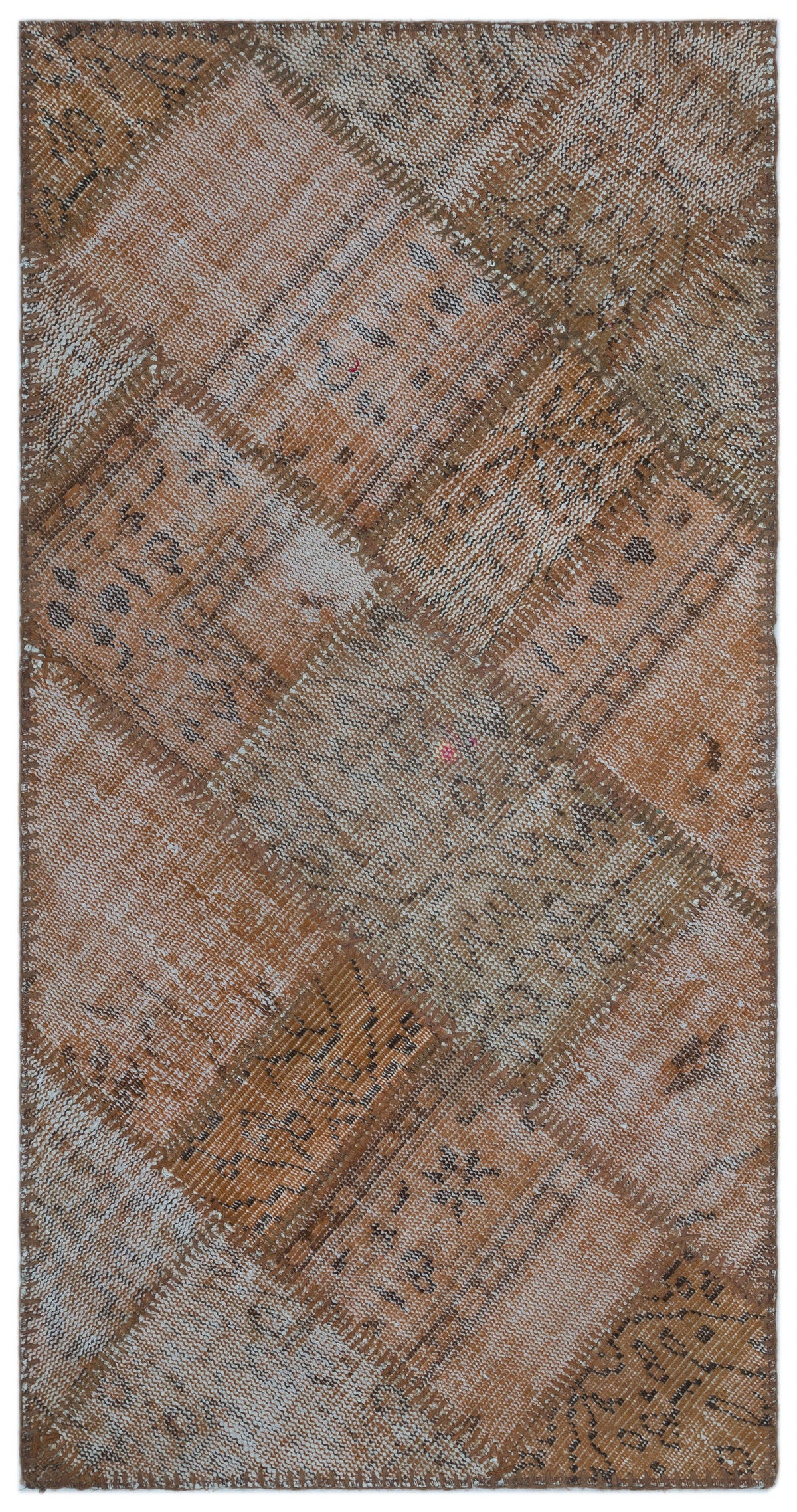 Brown Over Dyed Patchwork Unique Rug 2&#39;7&#39;&#39; x 4&#39;12&#39;&#39; ft 80 x 152 cm