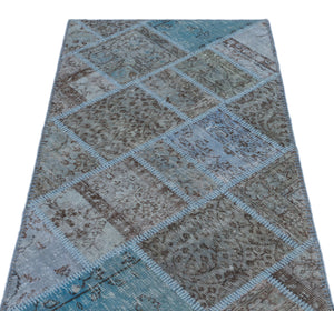 Blue Over Dyed Patchwork Unique Rug 2'8'' x 4'11'' ft 82 x 150 cm