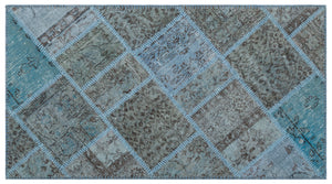 Blue Over Dyed Patchwork Unique Rug 2'8'' x 4'11'' ft 82 x 150 cm