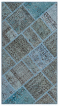 Blue Over Dyed Patchwork Unique Rug 2'8'' x 4'11'' ft 82 x 150 cm