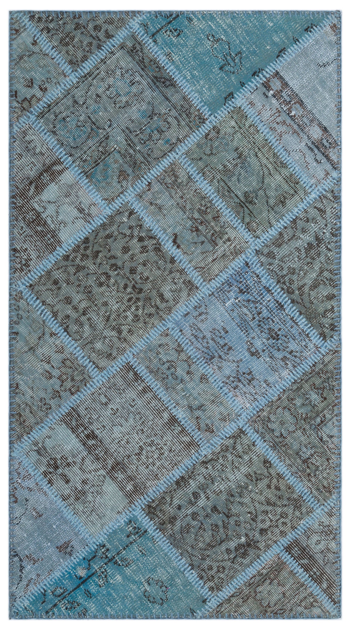 Blue Over Dyed Patchwork Unique Rug 2&#39;8&#39;&#39; x 4&#39;11&#39;&#39; ft 82 x 150 cm