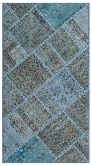 Blue Over Dyed Patchwork Unique Rug 2'8'' x 4'11'' ft 82 x 150 cm