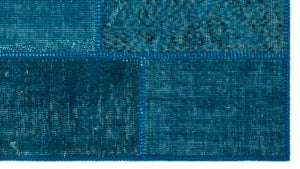 Turquoise  Over Dyed Patchwork Unique Rug 2'8'' x 4'11'' ft 82 x 151 cm