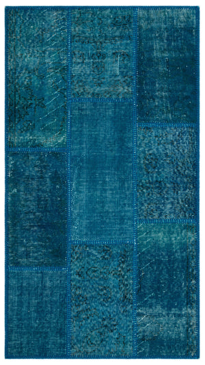 Turquoise  Over Dyed Patchwork Unique Rug 2'8'' x 4'11'' ft 82 x 151 cm