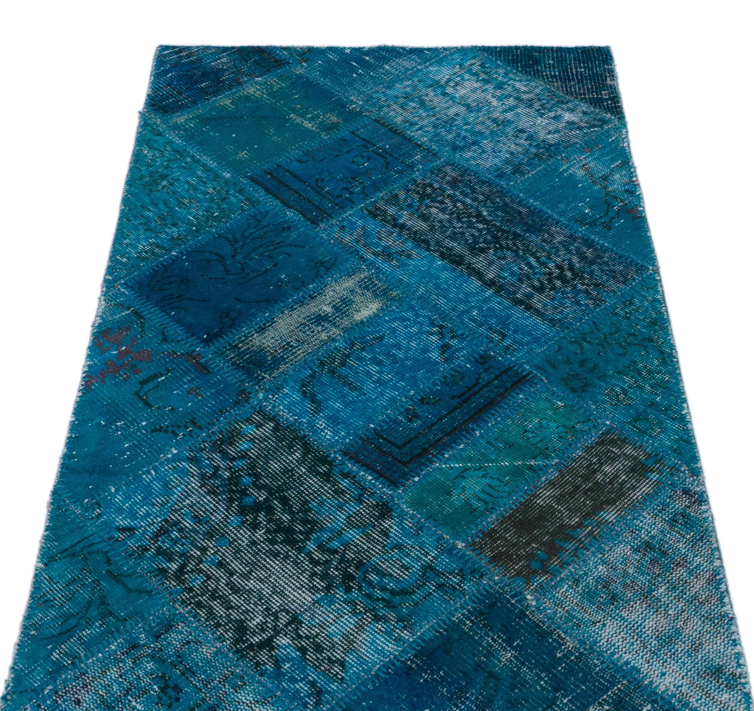 Turquoise  Over Dyed Patchwork Unique Rug 2'8'' x 4'11'' ft 82 x 150 cm