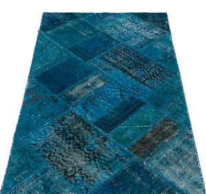 Turquoise  Over Dyed Patchwork Unique Rug 2'8'' x 4'11'' ft 82 x 150 cm