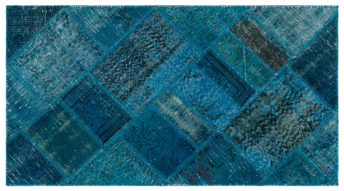 Turquoise  Over Dyed Patchwork Unique Rug 2&#39;8&#39;&#39; x 4&#39;11&#39;&#39; ft 82 x 150 cm