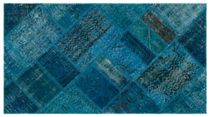 Turquoise  Over Dyed Patchwork Unique Rug 2'8'' x 4'11'' ft 82 x 150 cm
