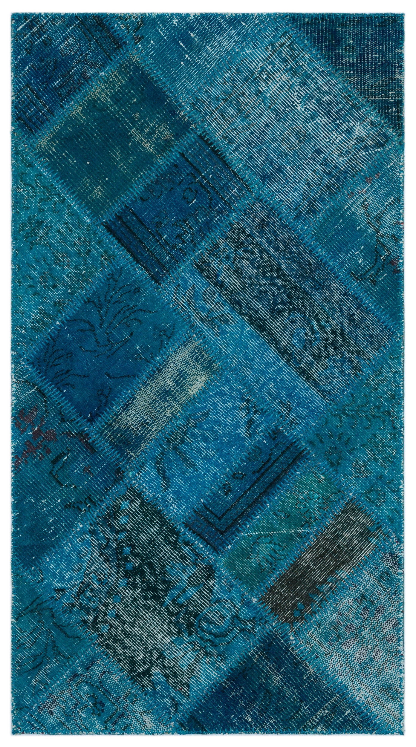 Turquoise  Over Dyed Patchwork Unique Rug 2'8'' x 4'11'' ft 82 x 150 cm