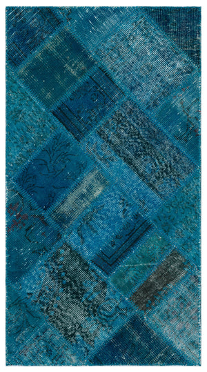 Turquoise  Over Dyed Patchwork Unique Rug 2'8'' x 4'11'' ft 82 x 150 cm