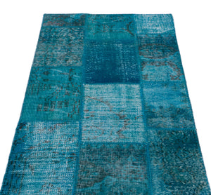 Turquoise  Over Dyed Patchwork Unique Rug 2'9'' x 4'10'' ft 83 x 147 cm