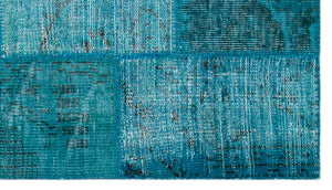 Turquoise  Over Dyed Patchwork Unique Rug 2'9'' x 4'10'' ft 83 x 147 cm