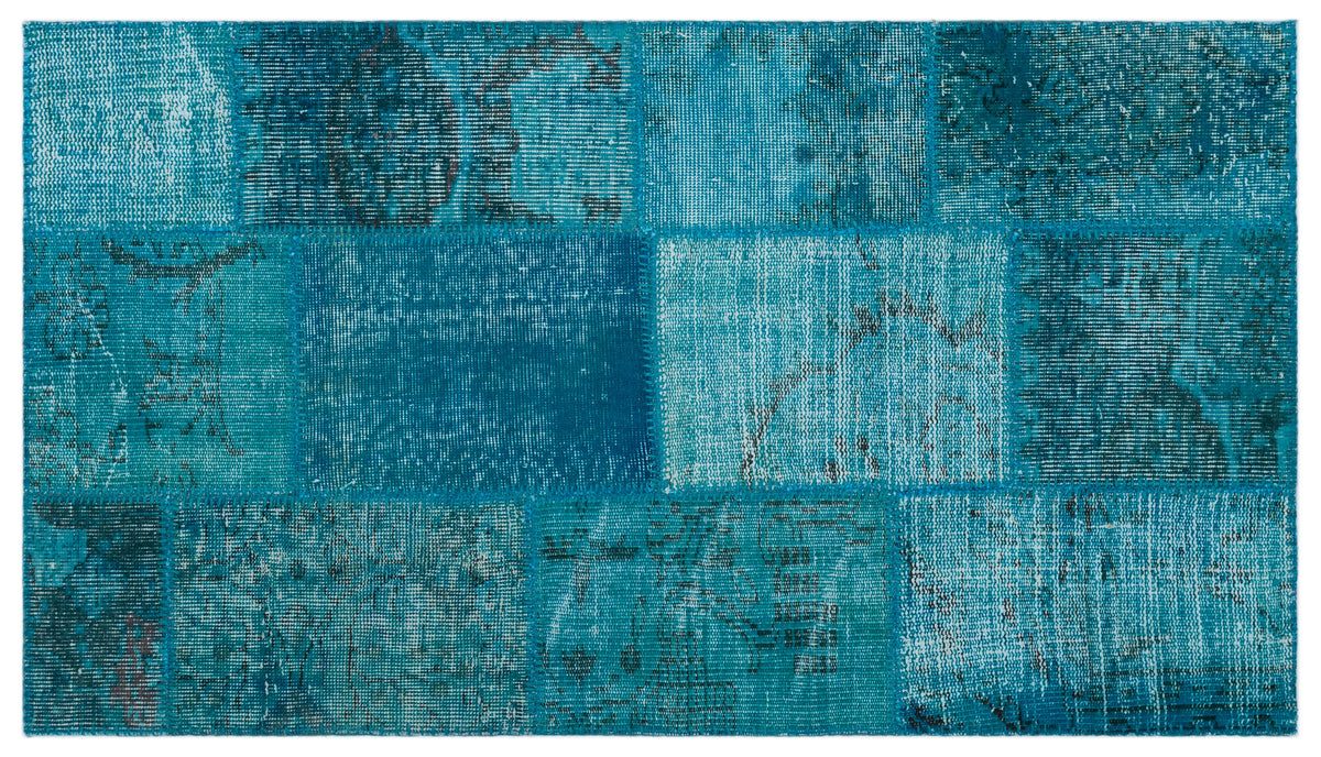 Turquoise  Over Dyed Patchwork Unique Rug 2&#39;9&#39;&#39; x 4&#39;10&#39;&#39; ft 83 x 147 cm