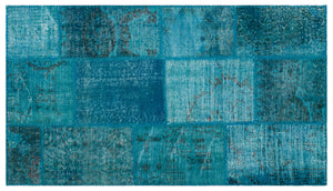 Turquoise  Over Dyed Patchwork Unique Rug 2'9'' x 4'10'' ft 83 x 147 cm