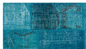 Turquoise  Over Dyed Patchwork Unique Rug 2'9'' x 4'10'' ft 83 x 147 cm