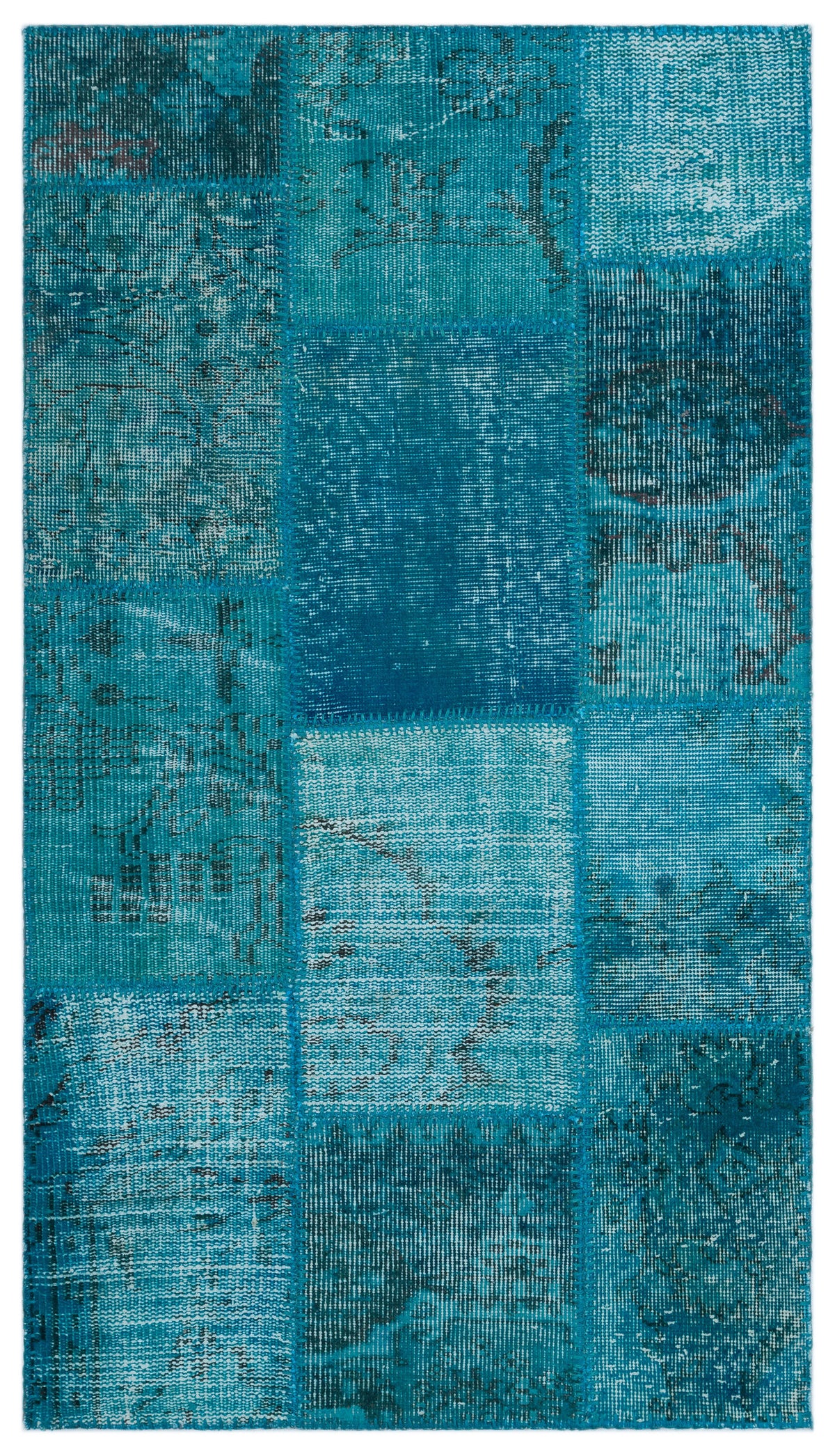 Turquoise  Over Dyed Patchwork Unique Rug 2&#39;9&#39;&#39; x 4&#39;10&#39;&#39; ft 83 x 147 cm