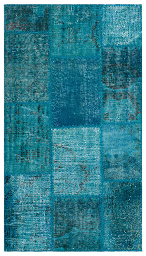 Turquoise  Over Dyed Patchwork Unique Rug 2'9'' x 4'10'' ft 83 x 147 cm
