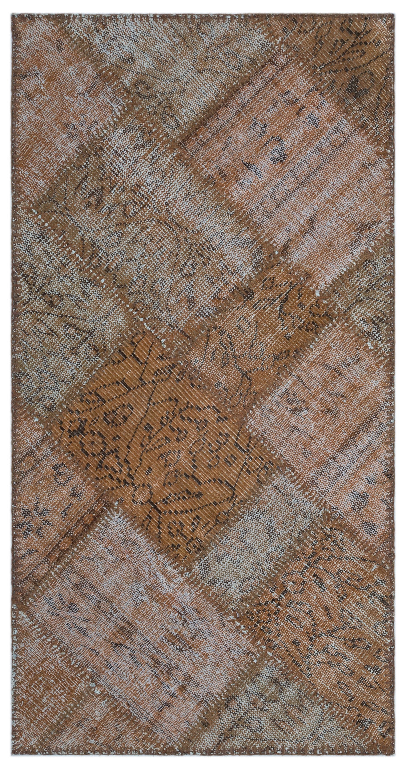 Brown Over Dyed Patchwork Unique Rug 2'7'' x 5'0'' ft 80 x 153 cm