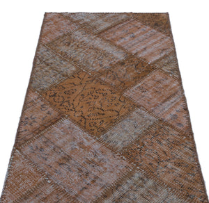 Brown Over Dyed Patchwork Unique Rug 2'7'' x 5'0'' ft 80 x 153 cm