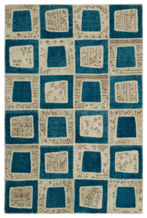 Turquoise  Over Dyed Patchwork Unique Rug 5'3'' x 7'10'' ft 160 x 240 cm