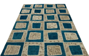 Turquoise  Over Dyed Patchwork Unique Rug 5'3'' x 7'10'' ft 160 x 240 cm