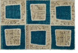 Turquoise  Over Dyed Patchwork Unique Rug 5'3'' x 7'10'' ft 160 x 240 cm