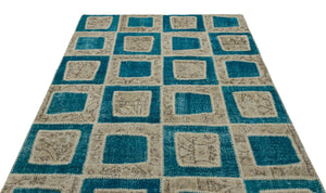Turquoise  Over Dyed Patchwork Unique Rug 5'3'' x 7'11'' ft 160 x 241 cm