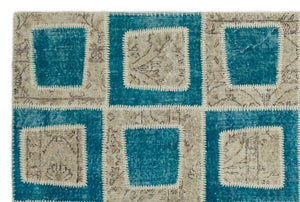 Turquoise  Over Dyed Patchwork Unique Rug 5'3'' x 7'11'' ft 160 x 241 cm
