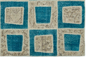 Turquoise  Over Dyed Patchwork Unique Rug 5'3'' x 7'11'' ft 160 x 241 cm