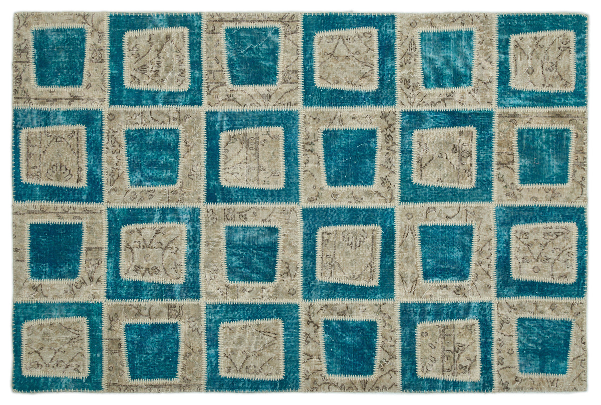 Turquoise  Over Dyed Patchwork Unique Rug 5&#39;3&#39;&#39; x 7&#39;11&#39;&#39; ft 160 x 241 cm